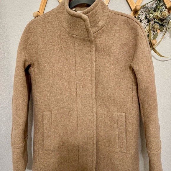 J.Crew Stadium Cocoon Nello Gori Wool Blend Beige Tan Peacoat Sz 0 - Picture 5 of 9